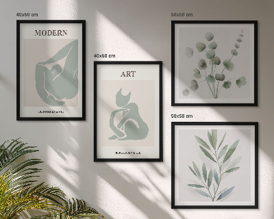 Wall art set Plant motifs, delicate green