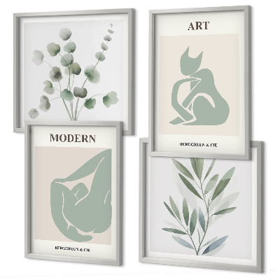 Wall art set Plant motifs, delicate green