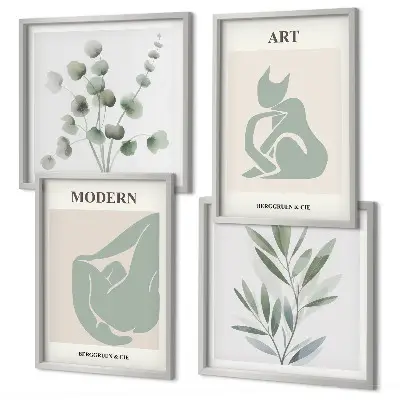 Wall art set plant motifs in delicate green