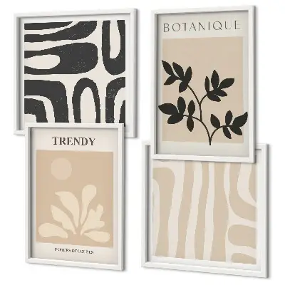 Wall art set with stylish plant patterns in beige and black