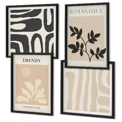 Wall art set with stylish plant patterns in beige and black