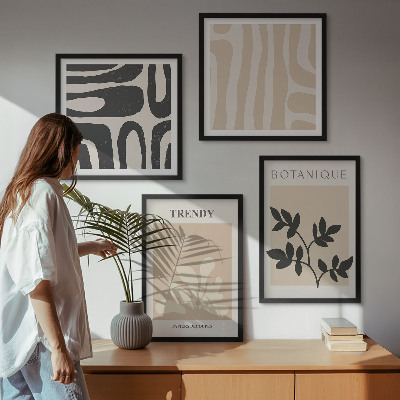 Wall art set Stylish plant patterns in beige and black