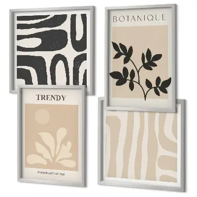 Wall art set with stylish plant patterns in beige and black