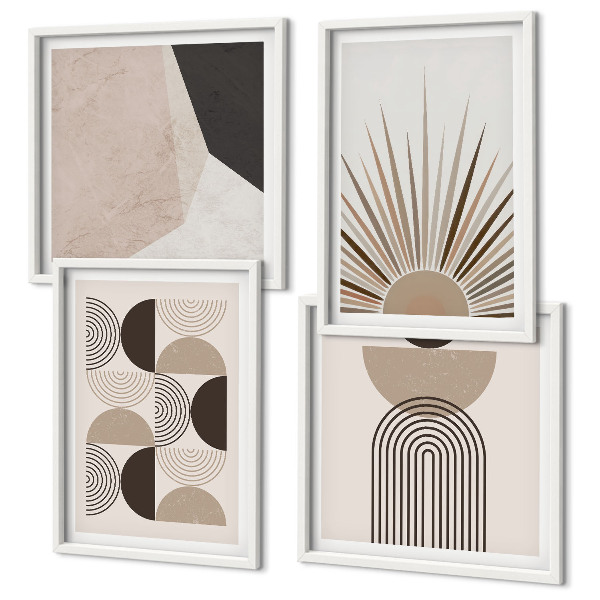 Set of 4 wall art pieces Abstract beige and brown shapes