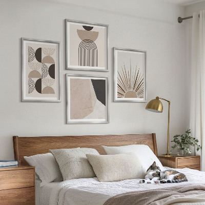 Set of 4 wall art pieces Abstract beige and brown shapes
