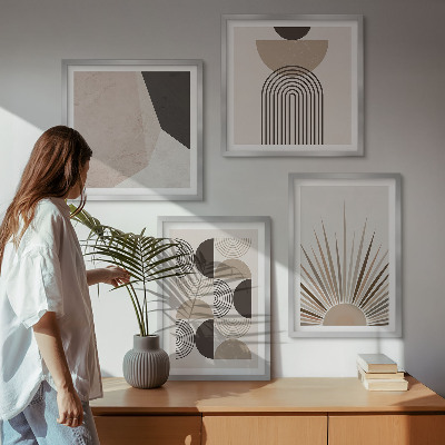 Set of 4 wall art pieces Abstract beige and brown shapes