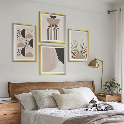 Set of 4 wall art pieces Abstract beige and brown shapes