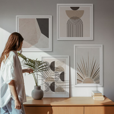 Set of 4 wall art pieces Abstract beige and brown shapes