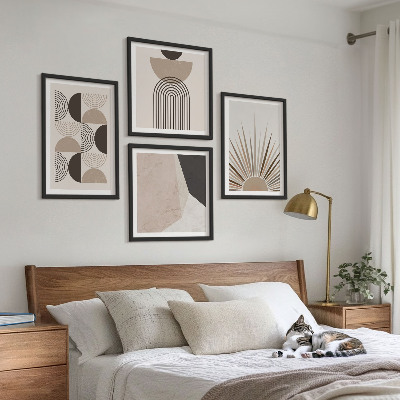 Set of 4 wall art pieces Abstract beige and brown shapes