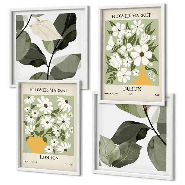Set of 4 floral wall art pieces London and Dublin patterns