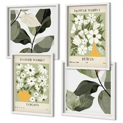 Set of 4 floral wall art pieces London and Dublin patterns