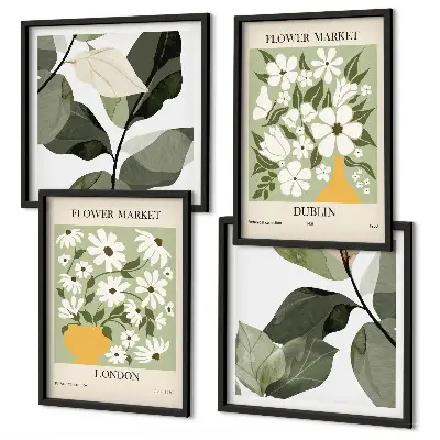 Set of 4 floral wall art pieces London and Dublin patterns