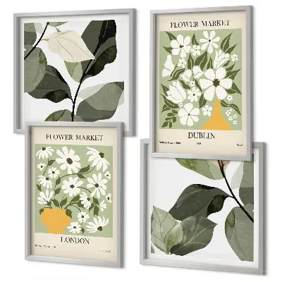 Set of 4 floral wall art pieces London and Dublin patterns