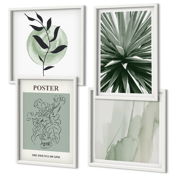 Wall art set Green beige plant patterns