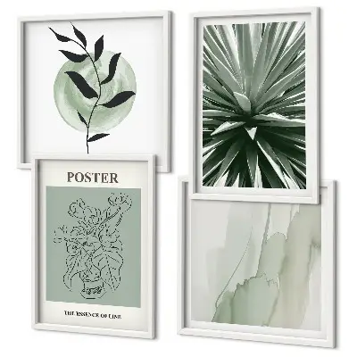 Wall art set green and beige plant patterns