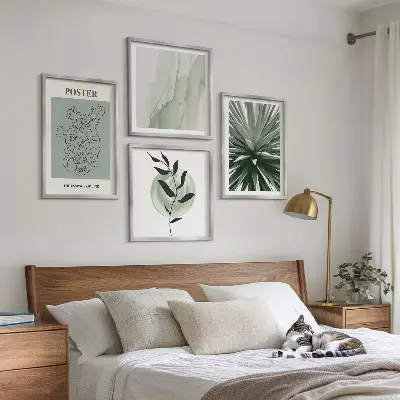 Wall art set green and beige plant patterns