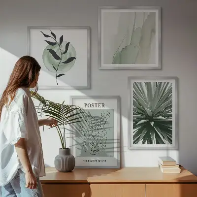 Wall art set green and beige plant patterns