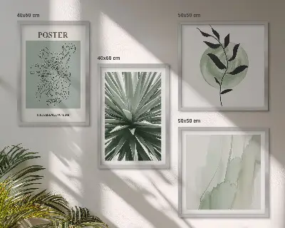 Wall art set green and beige plant patterns