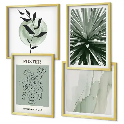 Wall art set green and beige plant patterns