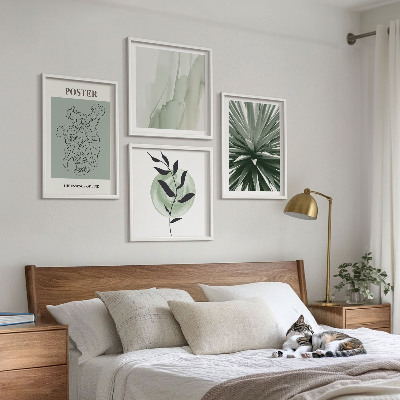 Wall art set Green beige plant patterns