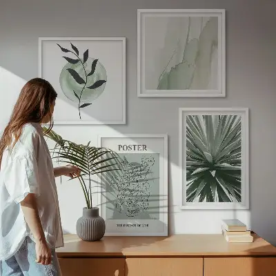 Wall art set green and beige plant patterns