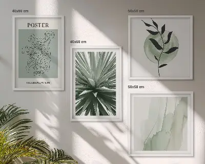 Wall art set green and beige plant patterns
