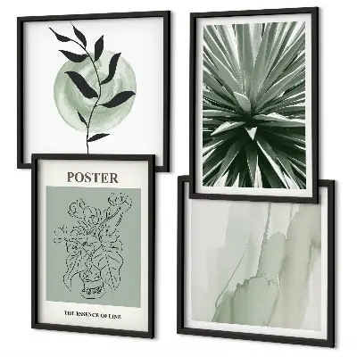Wall art set green and beige plant patterns