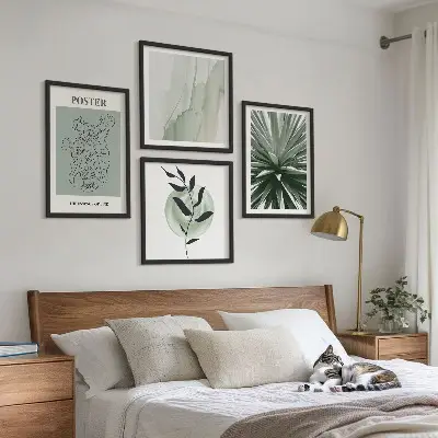 Wall art set green and beige plant patterns