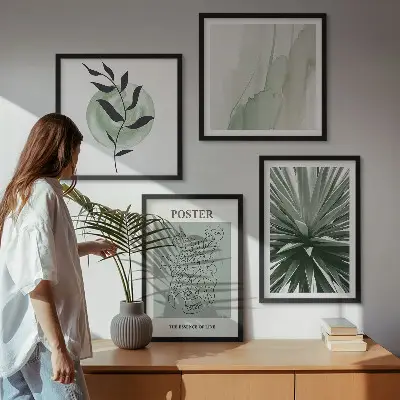 Wall art set green and beige plant patterns