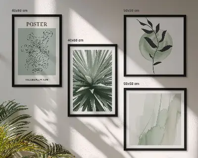 Wall art set green and beige plant patterns