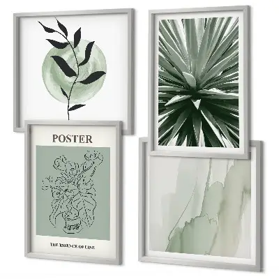 Wall art set green and beige plant patterns