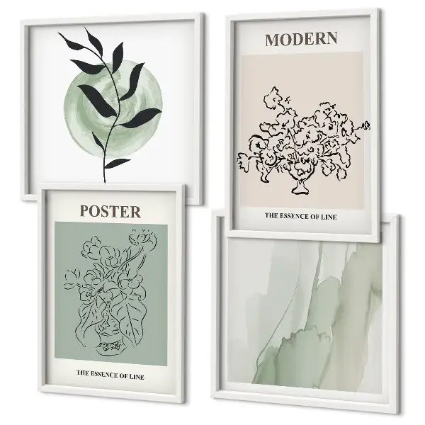 Flowers in a modern vase set of 4 wall art pieces