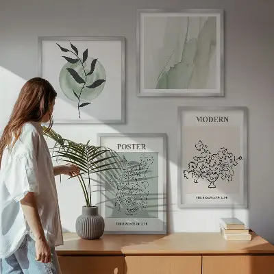 Flowers in a modern vase set of 4 wall art pieces