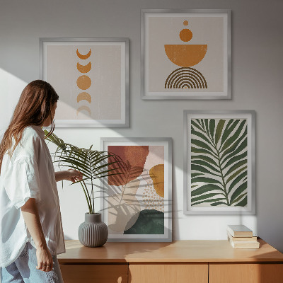 Set of 4 wall art pieces Abstract leaf shapes