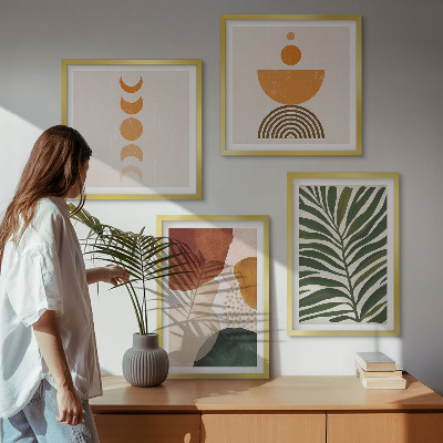 Set of 4 wall art pieces Abstract leaf shapes