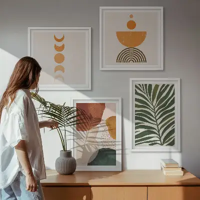 Abstract leaf wall art set set of 4 pieces