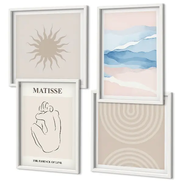 Wall art set minimalist pastel lines and waves