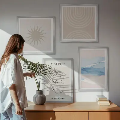 Wall art set minimalist pastel lines and waves
