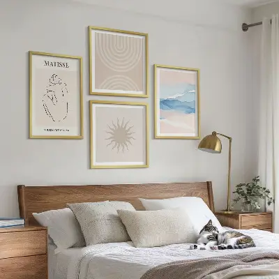 Wall art set minimalist pastel lines and waves
