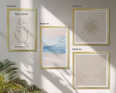 Wall art set minimalist pastel lines and waves