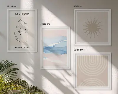 Wall art set minimalist pastel lines and waves
