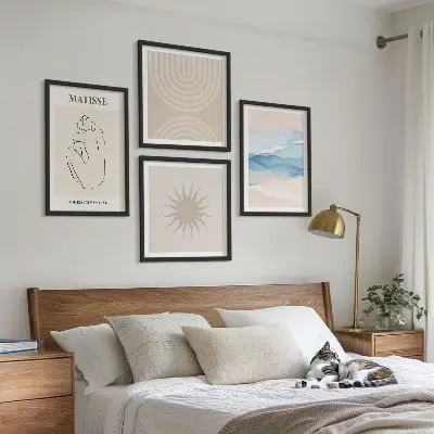 Wall art set minimalist pastel lines and waves