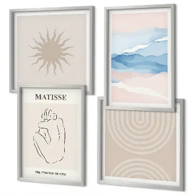 Wall art set minimalist pastel lines and waves