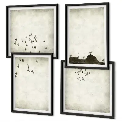 Minimalist bird painting multi-piece wall decor set
