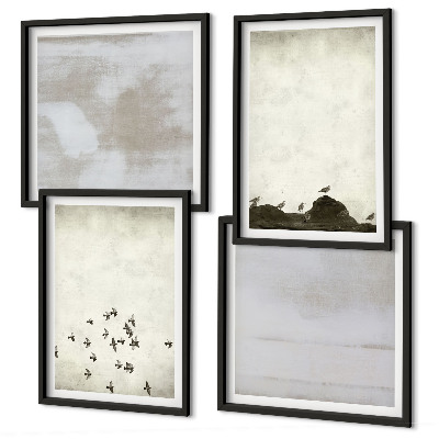 Set of 4 wall art pieces Minimalistic Birds in Flight