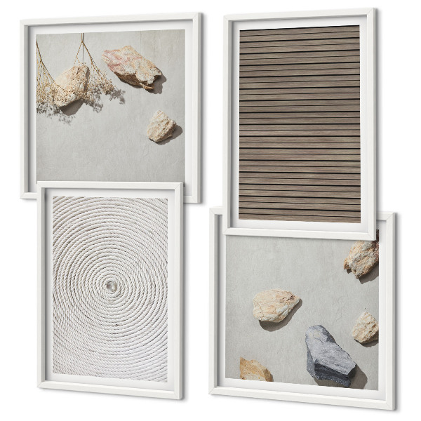 Set of 4 wall art pieces Natural textures wood stones