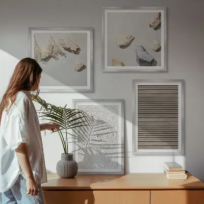 Set of 4 wall art pieces natural textures of wood and stones