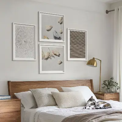Set of 4 wall art pieces natural textures of wood and stones