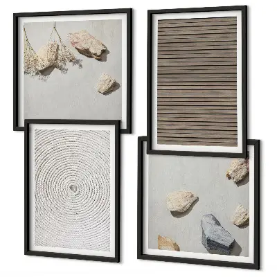 Set of 4 wall art pieces natural textures of wood and stones