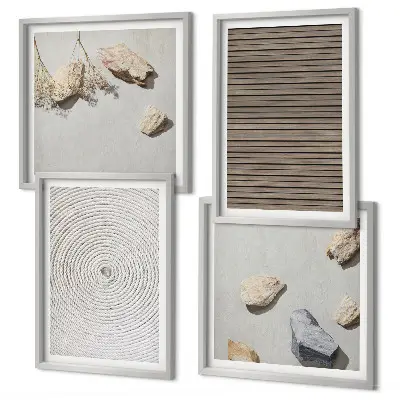 Set of 4 wall art pieces natural textures of wood and stones